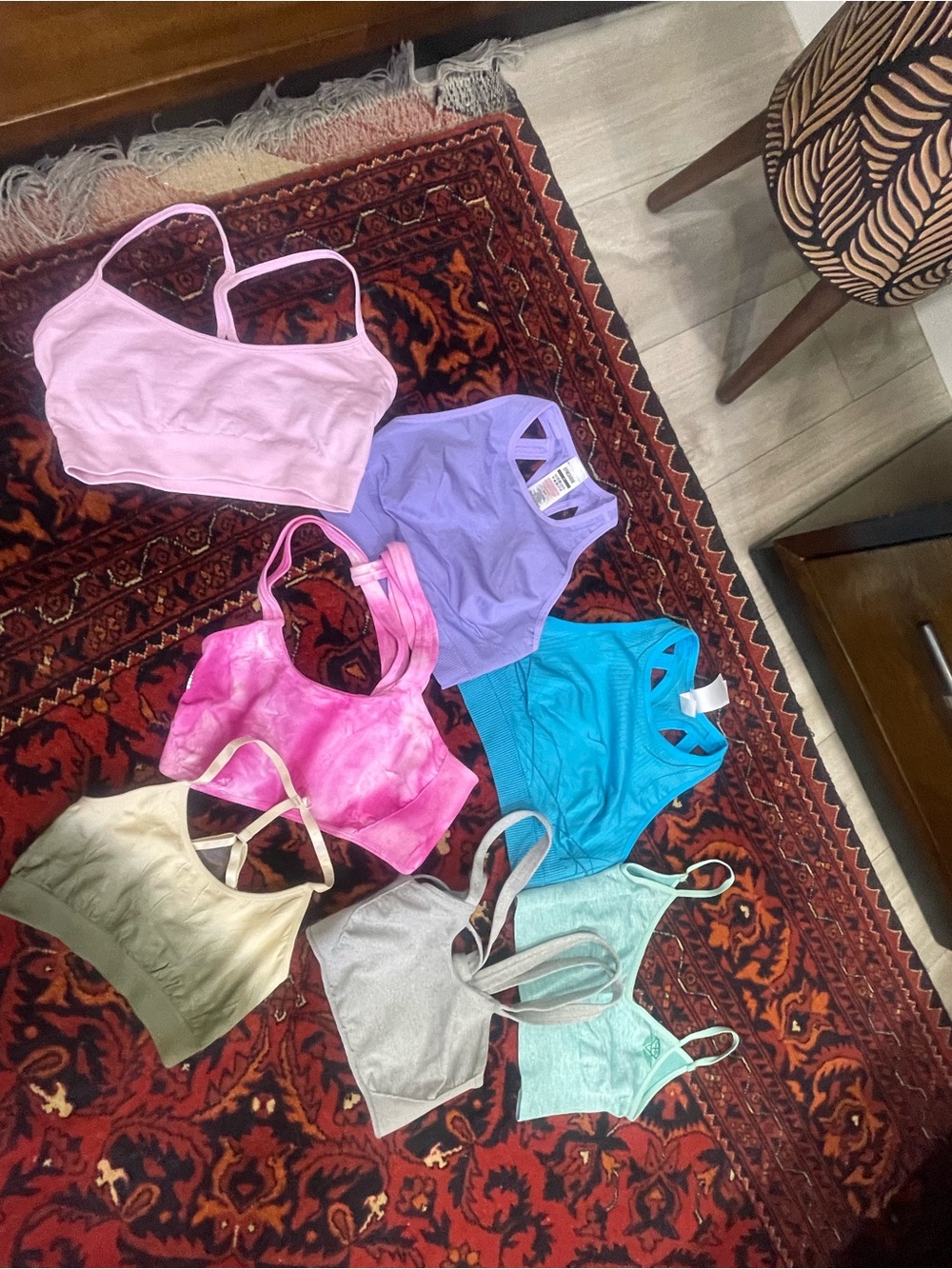 Mixed Color Sports Bras Pack - Pink, Purple, Blue, Teal, Gray, Cream